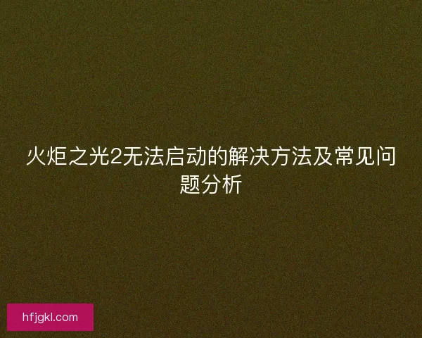 火炬之光2无法启动的解决方法及常见问题分析 火炬之光2无法启动的解决方法及常见问题分析